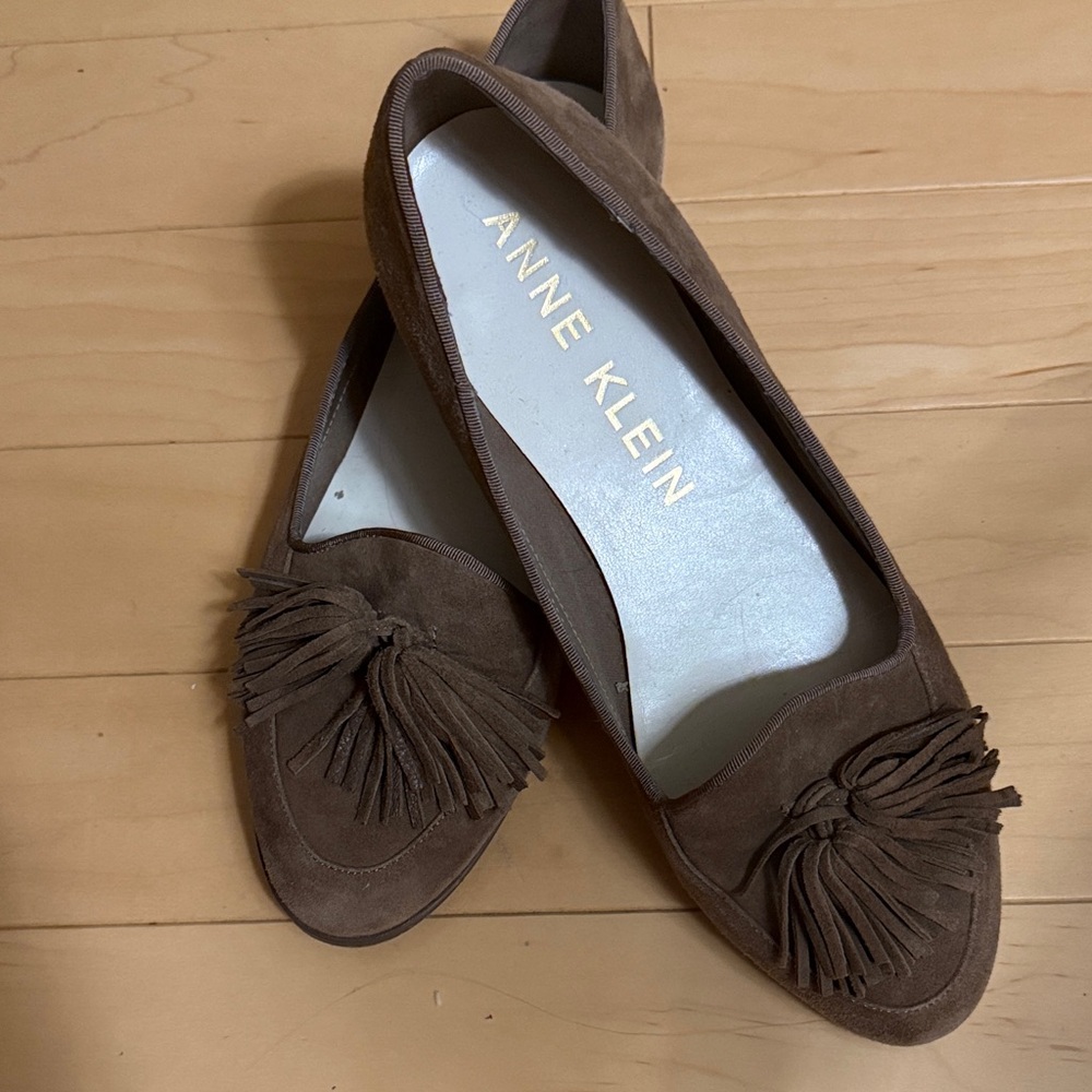 Anne Klein Brown Suede Loafers with Fringe